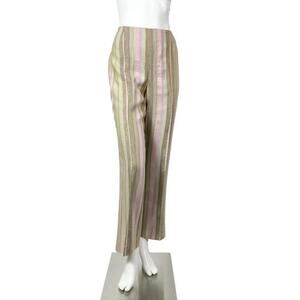 Dana Buchman Boho Striped Pants 12 Pink Green Pastel Straight Leg Side Zip